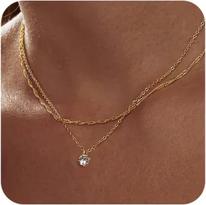Diamond Pendant Necklace for Women, Dainty Gold Necklace 18k Gold Plated Paperclip Choker Necklaces Cute Open Oval Necklaces Simple Gold Necklace Jewelry Gifts for Women Trendy