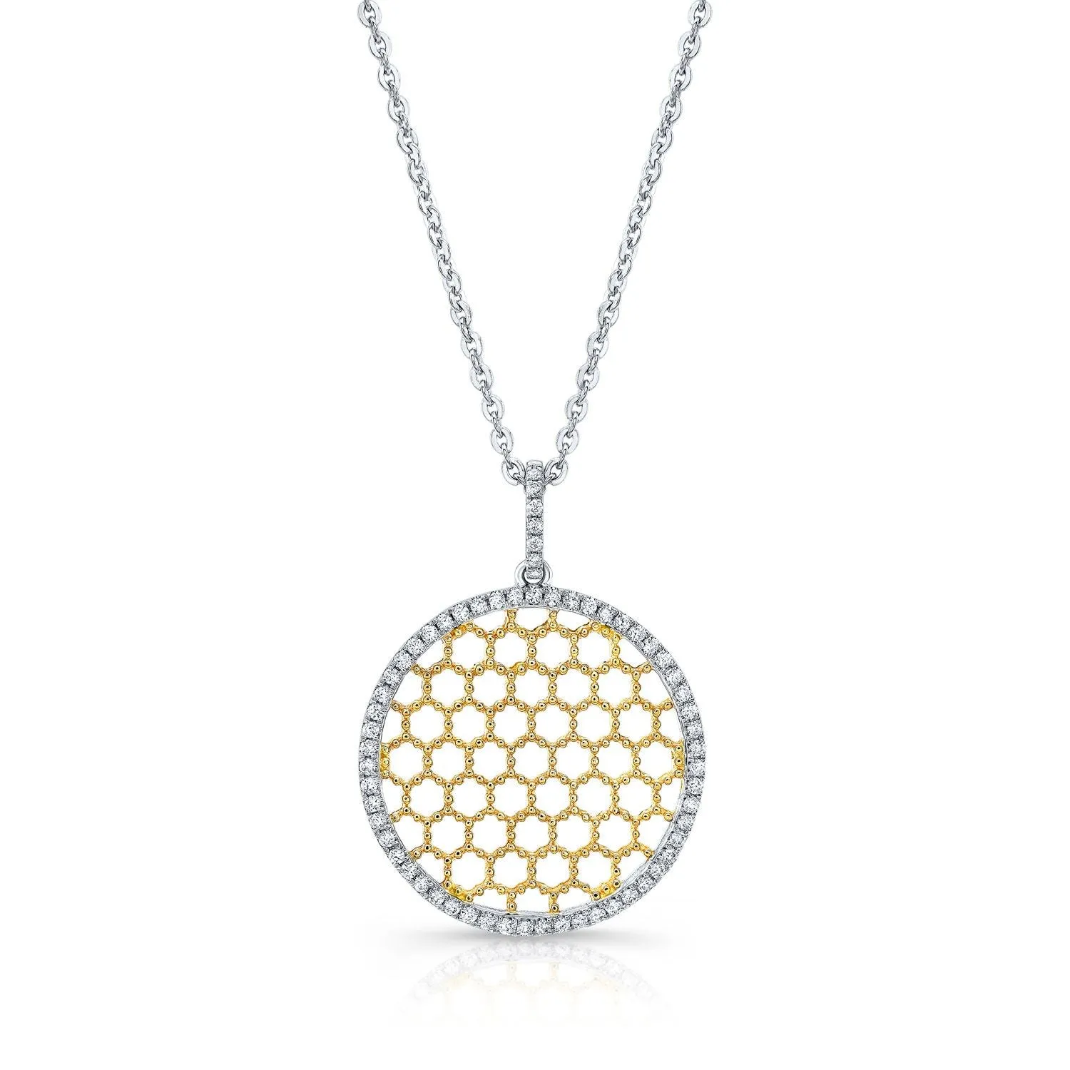 Diamond Textured Honeycomb Pendant In 14k Two Tone Gold (1/6 Ct.tw.)