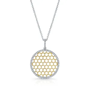 Diamond Textured Honeycomb Pendant In 14k Two Tone Gold (1/6 Ct.tw.)