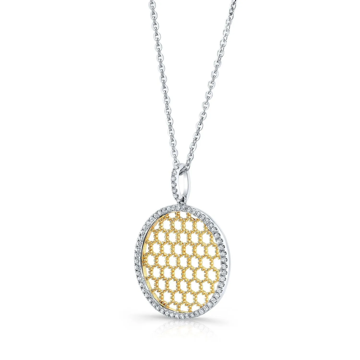 Diamond Textured Honeycomb Pendant In 14k Two Tone Gold (1/6 Ct.tw.)