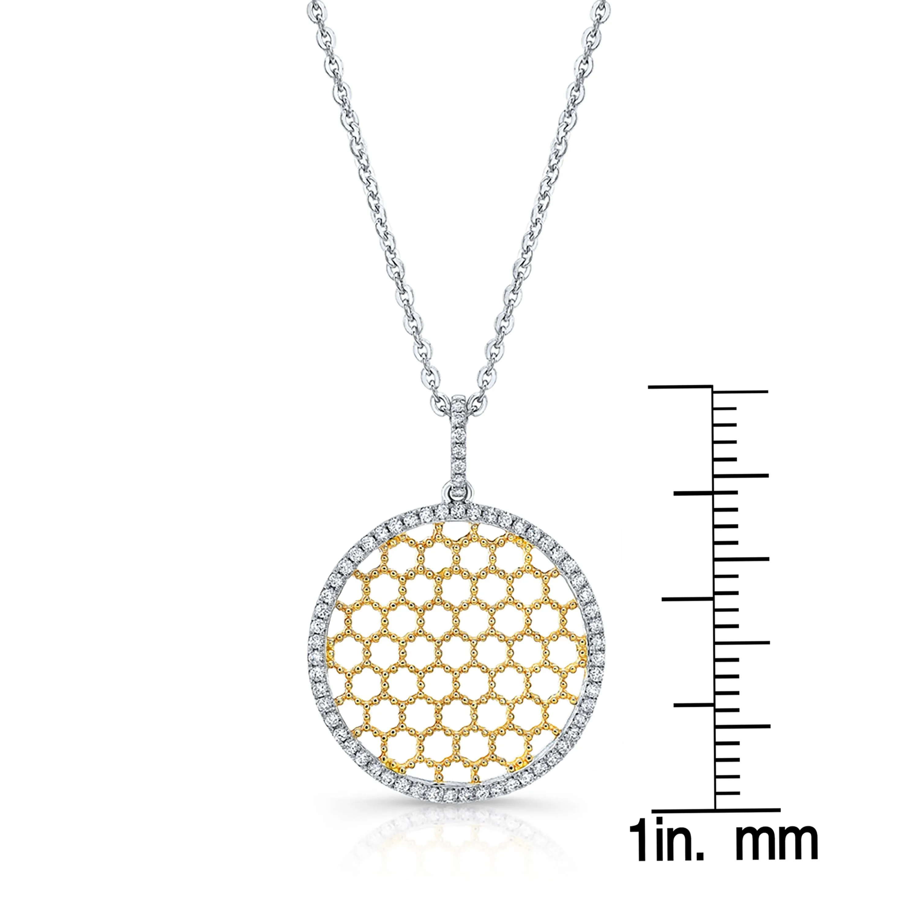 Diamond Textured Honeycomb Pendant In 14k Two Tone Gold (1/6 Ct.tw.)
