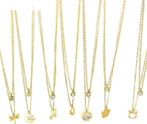 Double Layer Pendant Necklaces For Women Stainless Steel Choker Collar Luxury Cubic Golden Multlayer Jewelry PTPNU03888