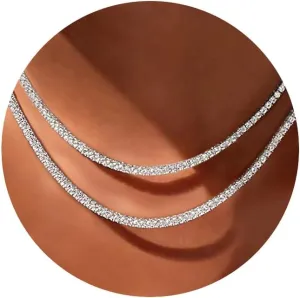 Double Layer Tennis Necklaces for Women - Dainty 14K Gold and Silver CZ Tennis Necklace Simple Tennis Chain Sparkly Cubic Zirconia Choker Necklaces for Women Trendy Bridal Wedding Prom Jewelry