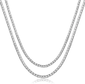 Double Layer Tennis Necklaces for Women - Dainty 14K Gold and Silver CZ Tennis Necklace Simple Tennis Chain Sparkly Cubic Zirconia Choker Necklaces for Women Trendy Bridal Wedding Prom Jewelry