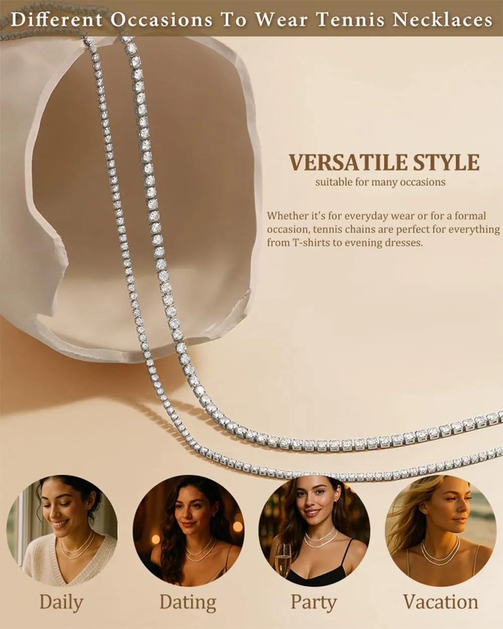 Double Layer Tennis Necklaces for Women - Dainty 14K Gold and Silver CZ Tennis Necklace Simple Tennis Chain Sparkly Cubic Zirconia Choker Necklaces for Women Trendy Bridal Wedding Prom Jewelry