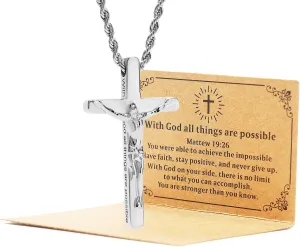 DS Cross Necklace for Men Christian Jesus Bible Verse Cross chain Pendant Stainless Steel faith Necklaces For her Religious prayer crucifix Jewelry Gift