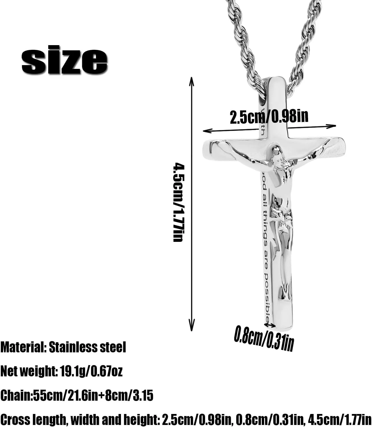 DS Cross Necklace for Men Christian Jesus Bible Verse Cross chain Pendant Stainless Steel faith Necklaces For her Religious prayer crucifix Jewelry Gift