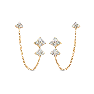 Dujour Gold and Diamond Four Cluster Chain Earring