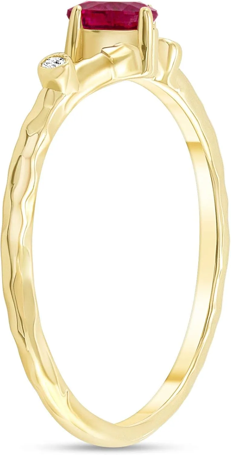 Elegant 14k Gold, Diamond and Rose Gold Genuine Oval Ruby Stackable Ring Genuine Birthstone Ring, 14k Yellow GOLD Red gemstone ring for women. Gold stacking rings for Female MADE IN USA.