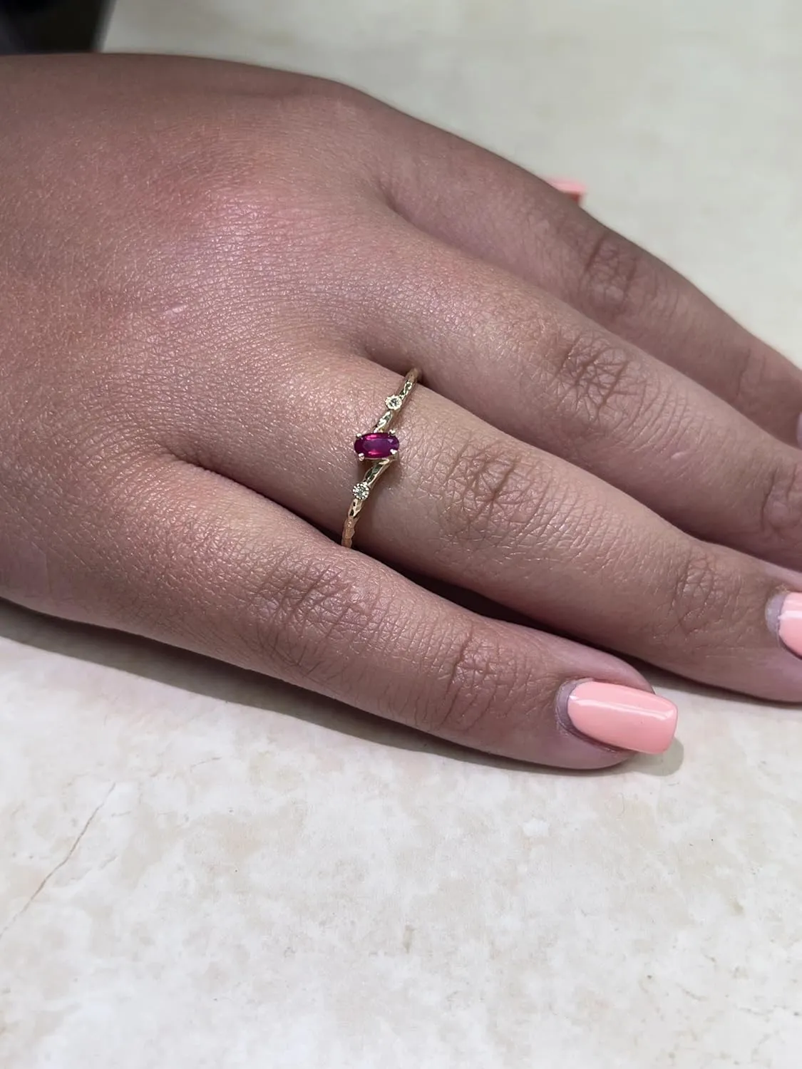 Elegant 14k Gold, Diamond and Rose Gold Genuine Oval Ruby Stackable Ring Genuine Birthstone Ring, 14k Yellow GOLD Red gemstone ring for women. Gold stacking rings for Female MADE IN USA.