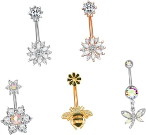 Elegant Belly Button Ring Set Stainless Steel Navel Rings for Women Fashionable Piercing Jewelry