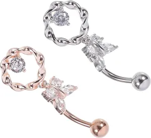 Elegant Butterfly Navel Rings Zircon Stones 2 Pieces Fashion Piercing Accessories