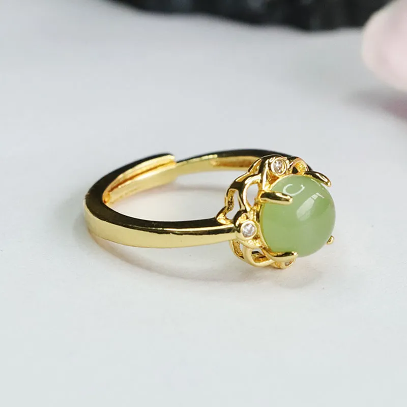 Elegant Jade and Zircon Petal Ring Set