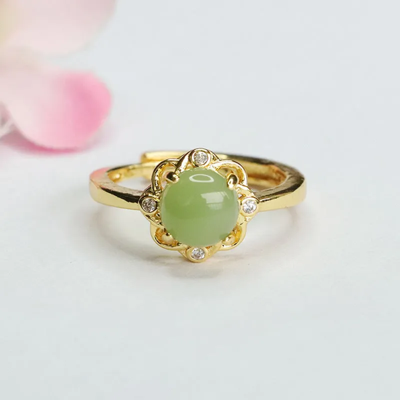 Elegant Jade and Zircon Petal Ring Set