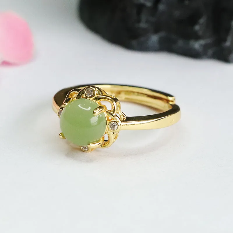 Elegant Jade and Zircon Petal Ring Set