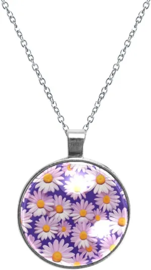 Elegant Little Daisy Glass Design Circular Pendant Necklace for Women, Stylish Womens Necklaces, Necklaces for Every Occasion