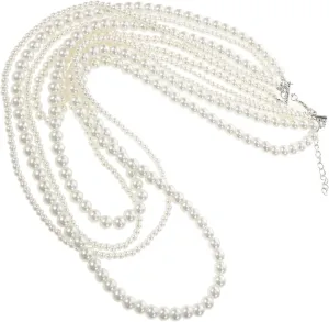 Elegant Long Layered Pearl Necklace for Women Multi Strand Accessory for Tea Parties Special Occasions Stylish Clavicle Necklace for Neck Decoration