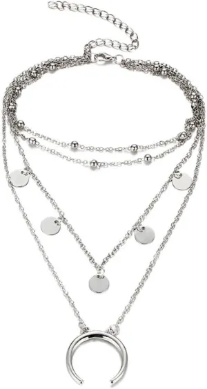 Elegant Necklace Multi-Layer Necklaces for Women Girls Fashion Necklace (Silver, One Size)