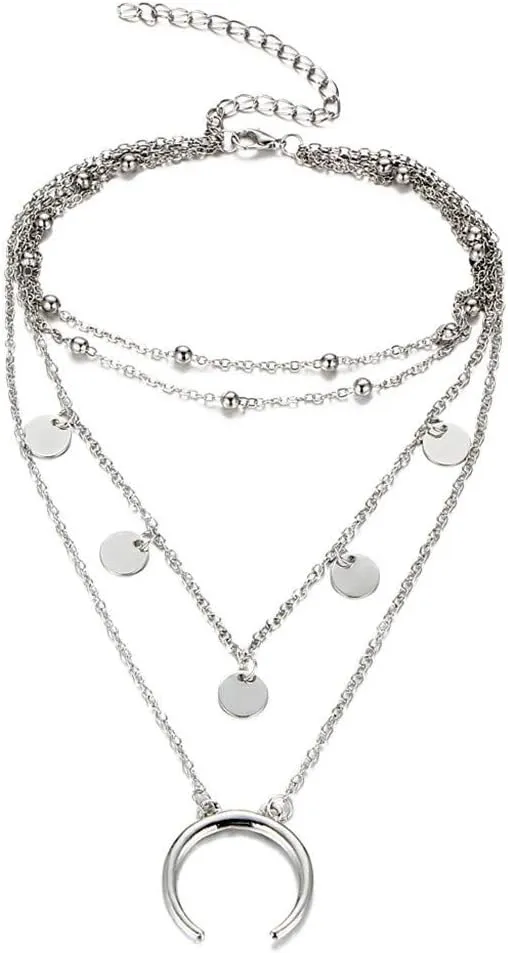 Elegant Necklace Multi-Layer Necklaces for Women Girls Fashion Necklace (Silver, One Size)