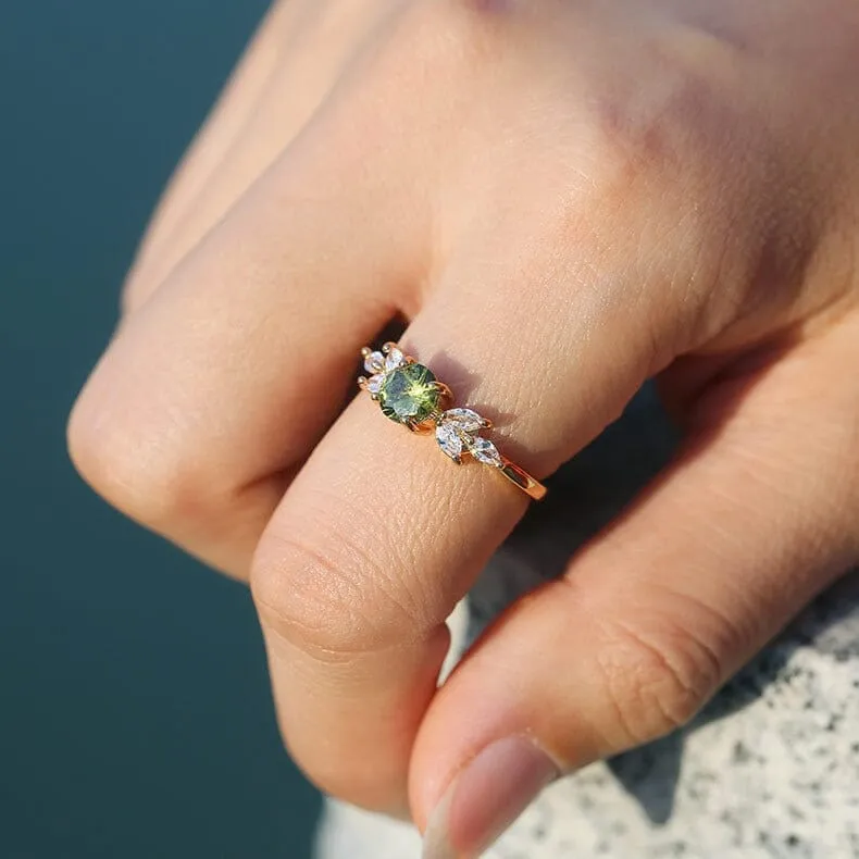 Emerald Zircon Gemstone Silver Ring