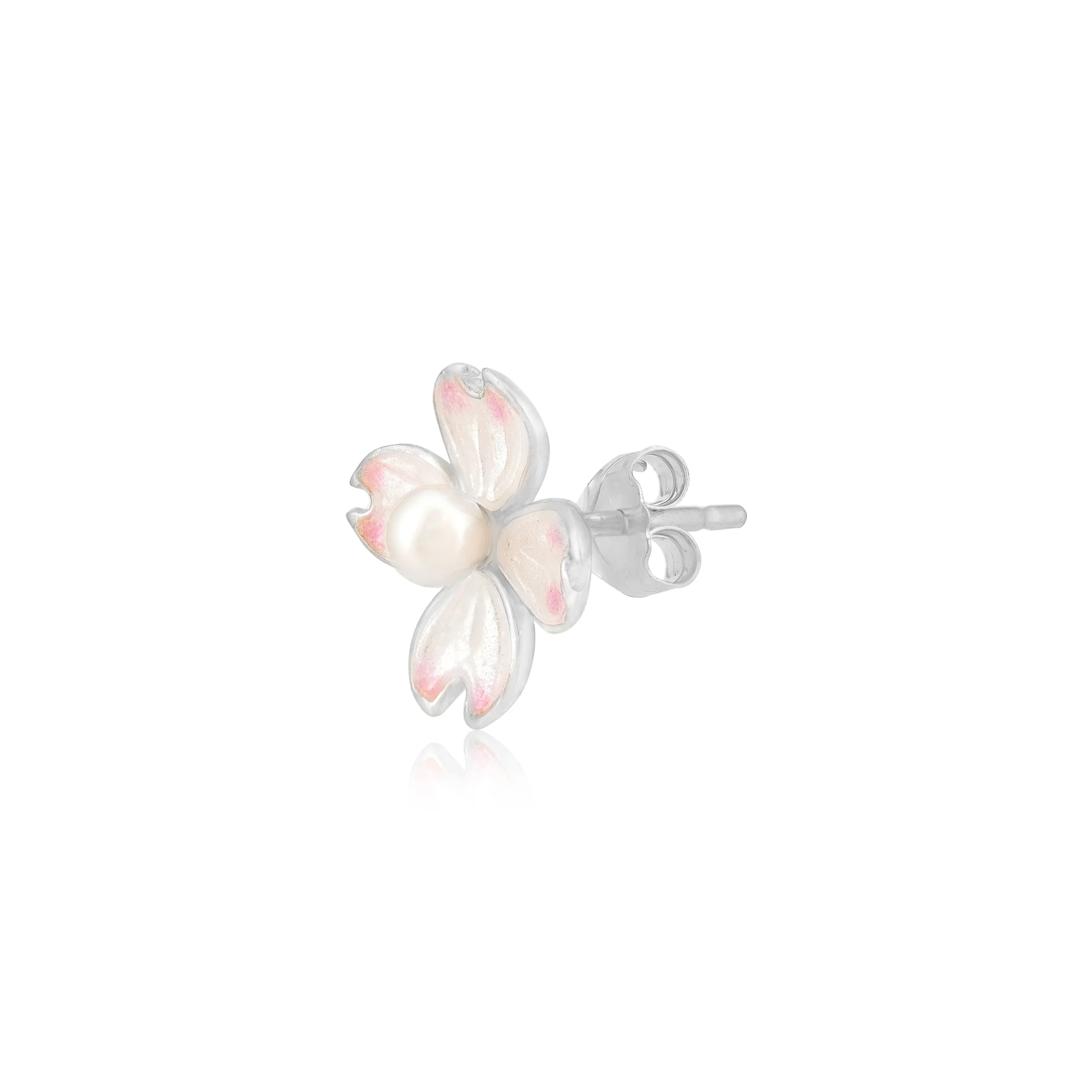 Enamel Pink Bloom Flower with Pearl Silver Studs