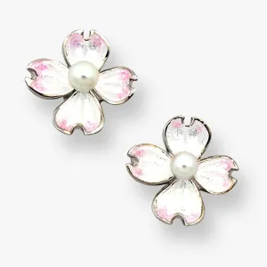Enamel Pink Bloom Flower with Pearl Silver Studs