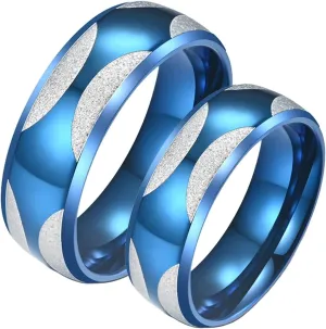 Engagement Ring with Wedding Band, Mens Stainless Steel Rings 2PCS Titanium Silver Blue Ring with Beveled Edge for Couple Engagement Jewelry