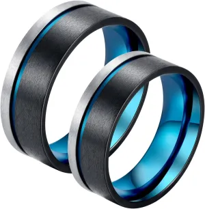 Engagement Rings for Men, Men Promise Ring Stainless Steel 2PCS Titanium Tricolor Brushed Ring 8mm Wedding Bands for Couple Anniversary Jewelry