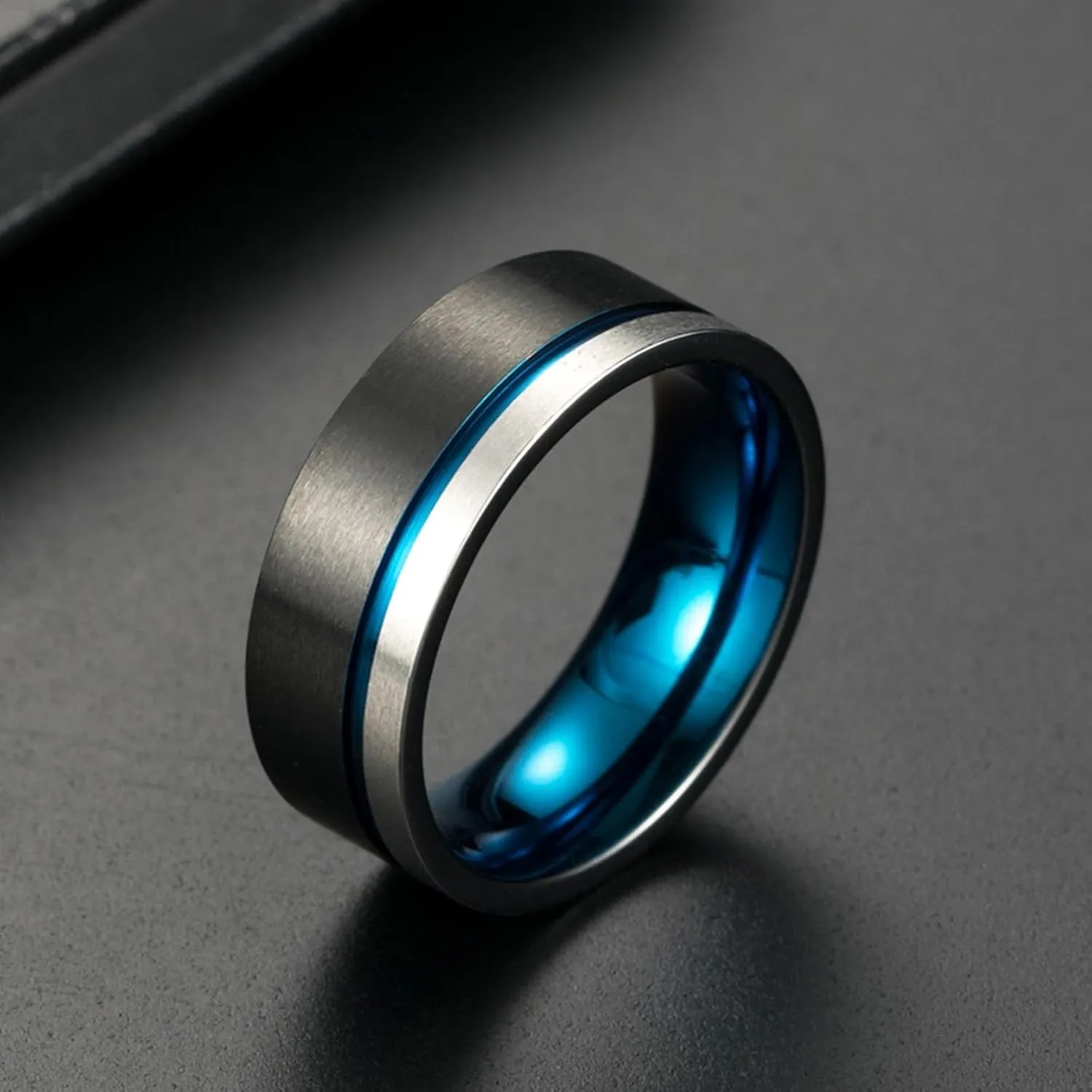 Engagement Rings for Men, Men Promise Ring Stainless Steel 2PCS Titanium Tricolor Brushed Ring 8mm Wedding Bands for Couple Anniversary Jewelry