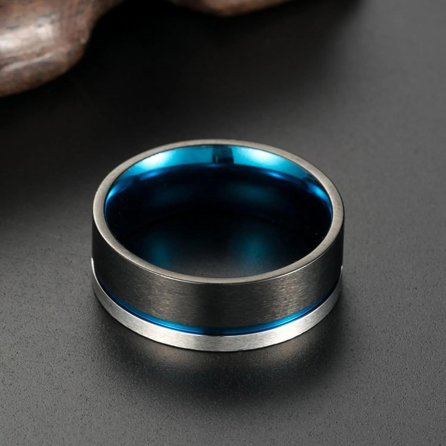 Engagement Rings for Men, Men Promise Ring Stainless Steel 2PCS Titanium Tricolor Brushed Ring 8mm Wedding Bands for Couple Anniversary Jewelry