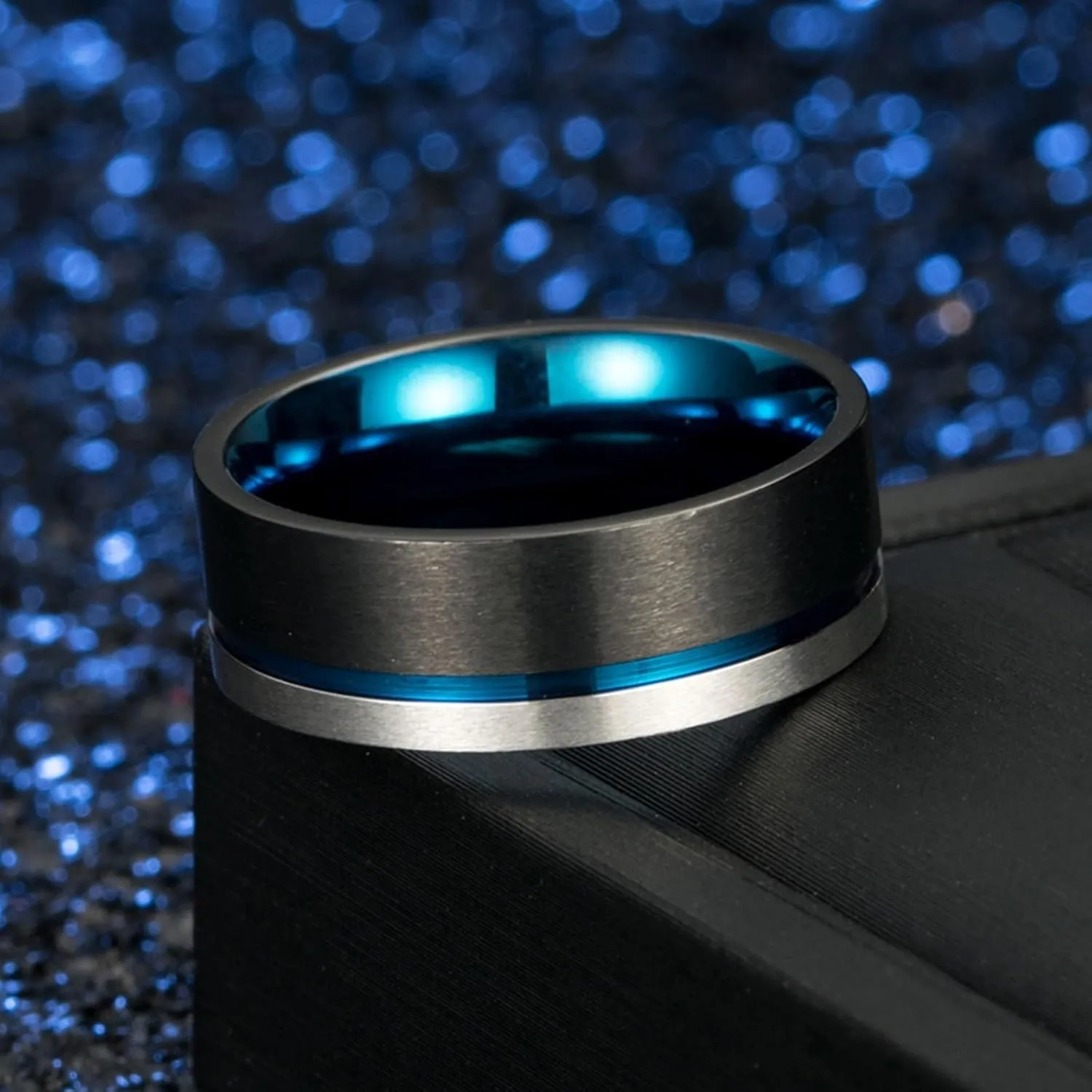 Engagement Rings for Men, Men Promise Ring Stainless Steel 2PCS Titanium Tricolor Brushed Ring 8mm Wedding Bands for Couple Anniversary Jewelry
