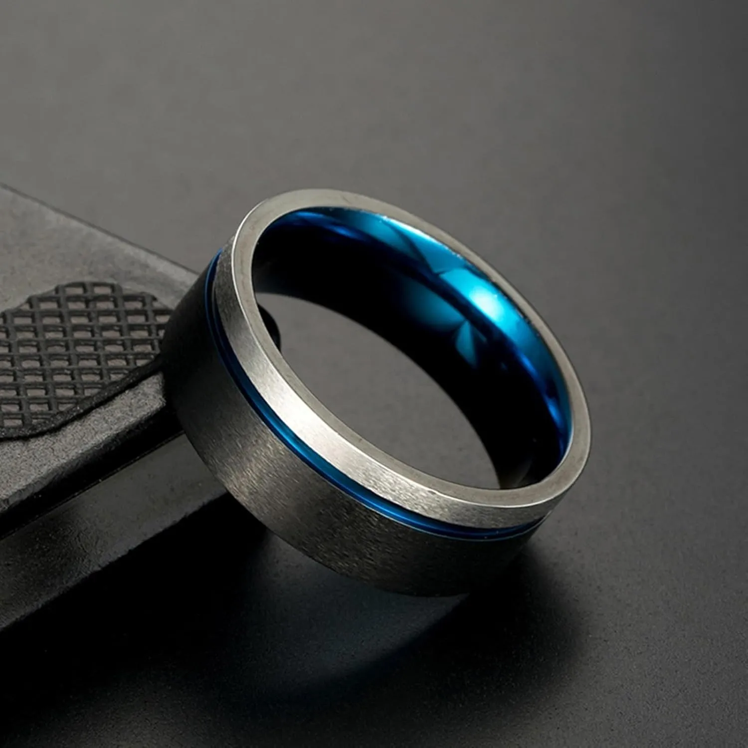 Engagement Rings for Men, Men Promise Ring Stainless Steel 2PCS Titanium Tricolor Brushed Ring 8mm Wedding Bands for Couple Anniversary Jewelry