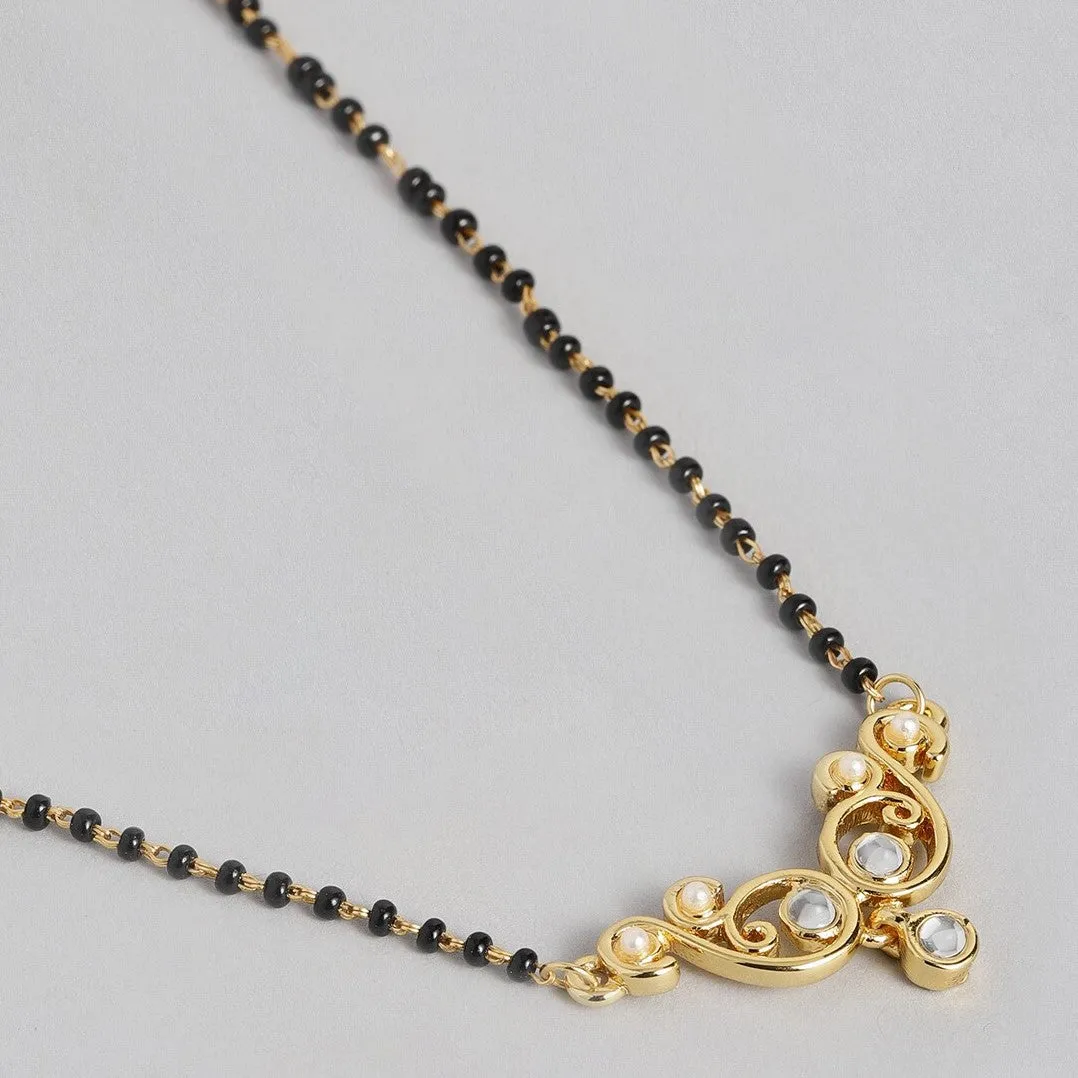 Estele Gold Plated Exquisite Mangalsutra Necklace with Kundan & Pearls for Women