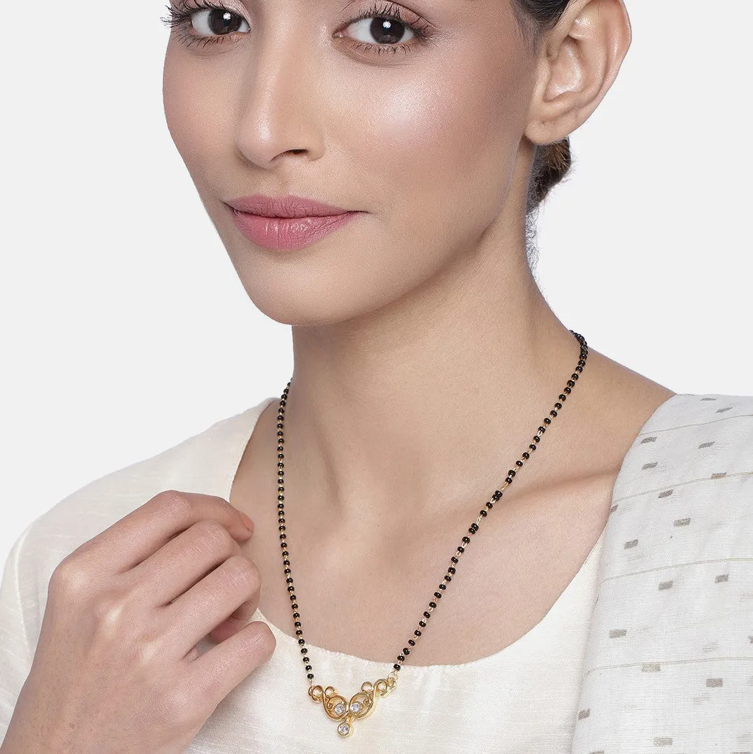 Estele Gold Plated Exquisite Mangalsutra Necklace with Kundan & Pearls for Women