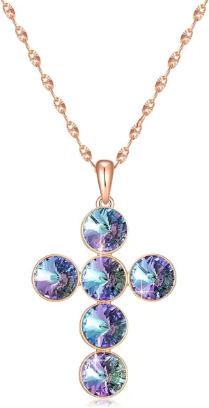 EVEVIC Austrian Crystal Cross Pendant Necklace for Women 14K Rose Gold Plated Hypoallergenic Crosses Pendant Charm Necklaces Jewelry Gifts