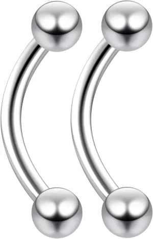 Evonix 2pc 14g Surgical Steel Curved Barbell 3mm Ball Eyebrow Belly Bar Lip Tragus Ring Piercing Jewelry - 8mm