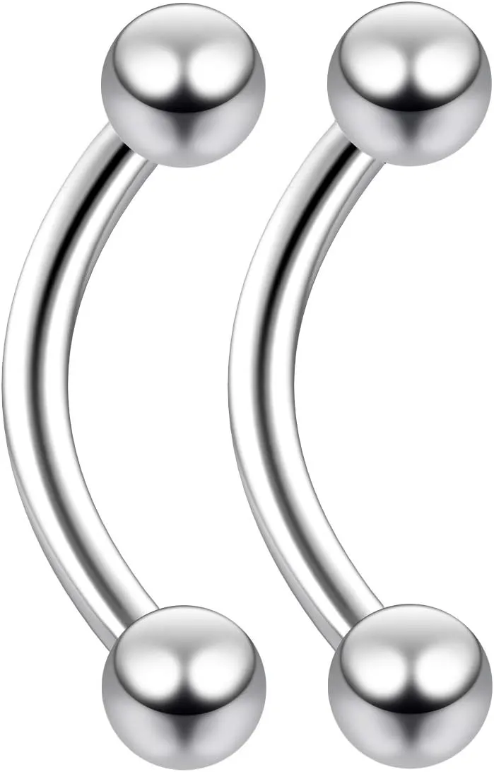 Evonix 2pc 14g Surgical Steel Curved Barbell 3mm Ball Eyebrow Belly Bar Lip Tragus Ring Piercing Jewelry - 8mm