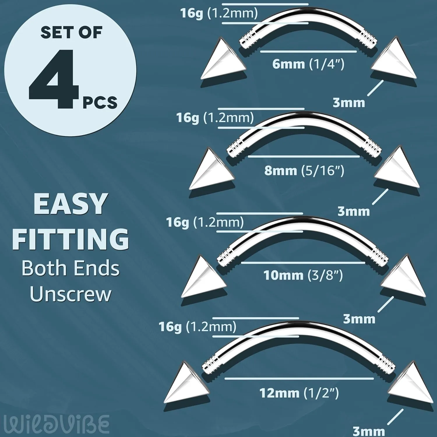Eyebrow Piercing Jewelry 16g Curved Barbell - Surgical Steel Bridge Piercing Vertical Labret Lip Jewelry Eyebrow Rings For Women Men - Cartilage Earrings Tragus Daith Snug Rook Piercing Jewelry 4pcs