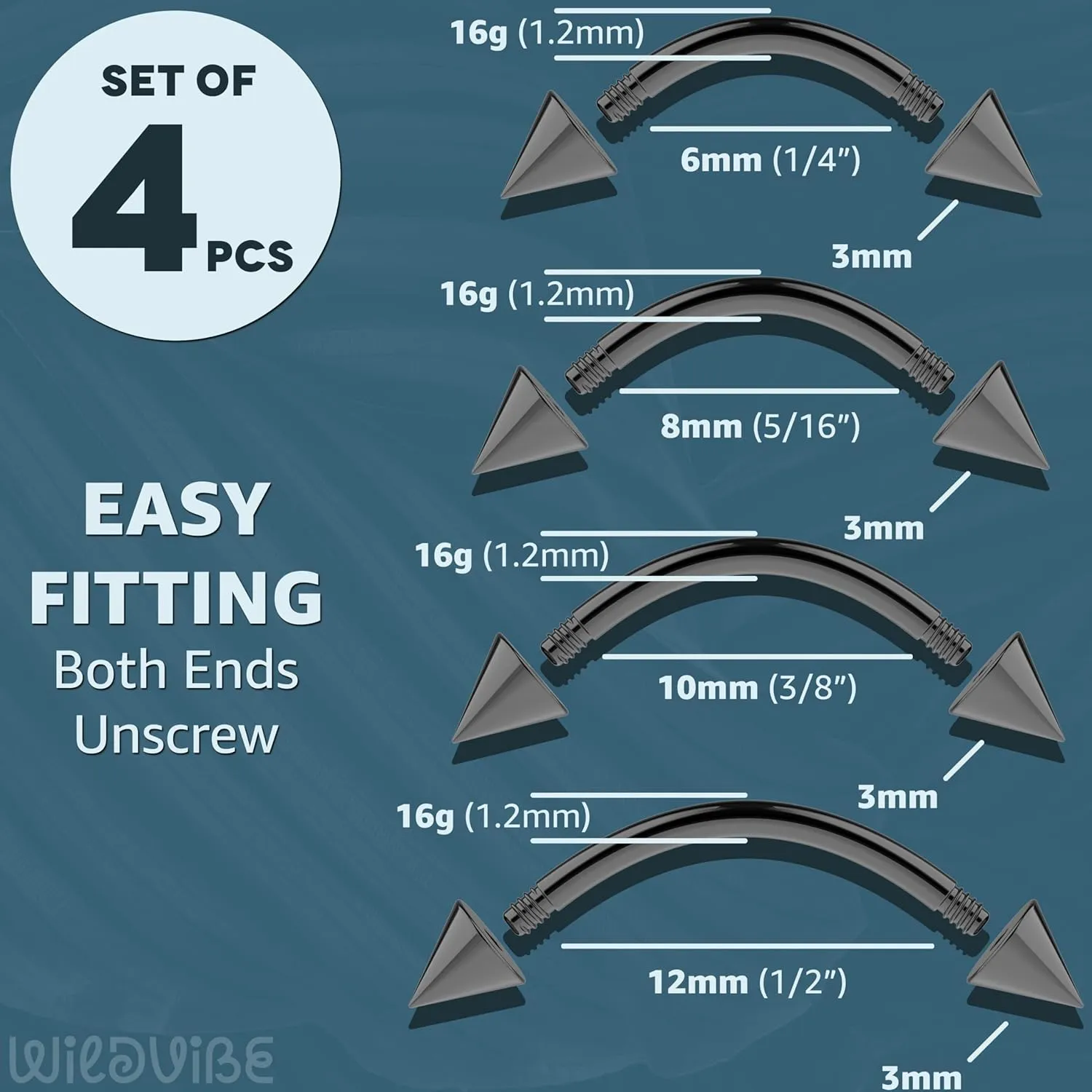 Eyebrow Piercing Jewelry 16g Curved Barbell - Surgical Steel Bridge Piercing Vertical Labret Lip Jewelry Eyebrow Rings For Women Men - Cartilage Earrings Tragus Daith Snug Rook Piercing Jewelry 4pcs