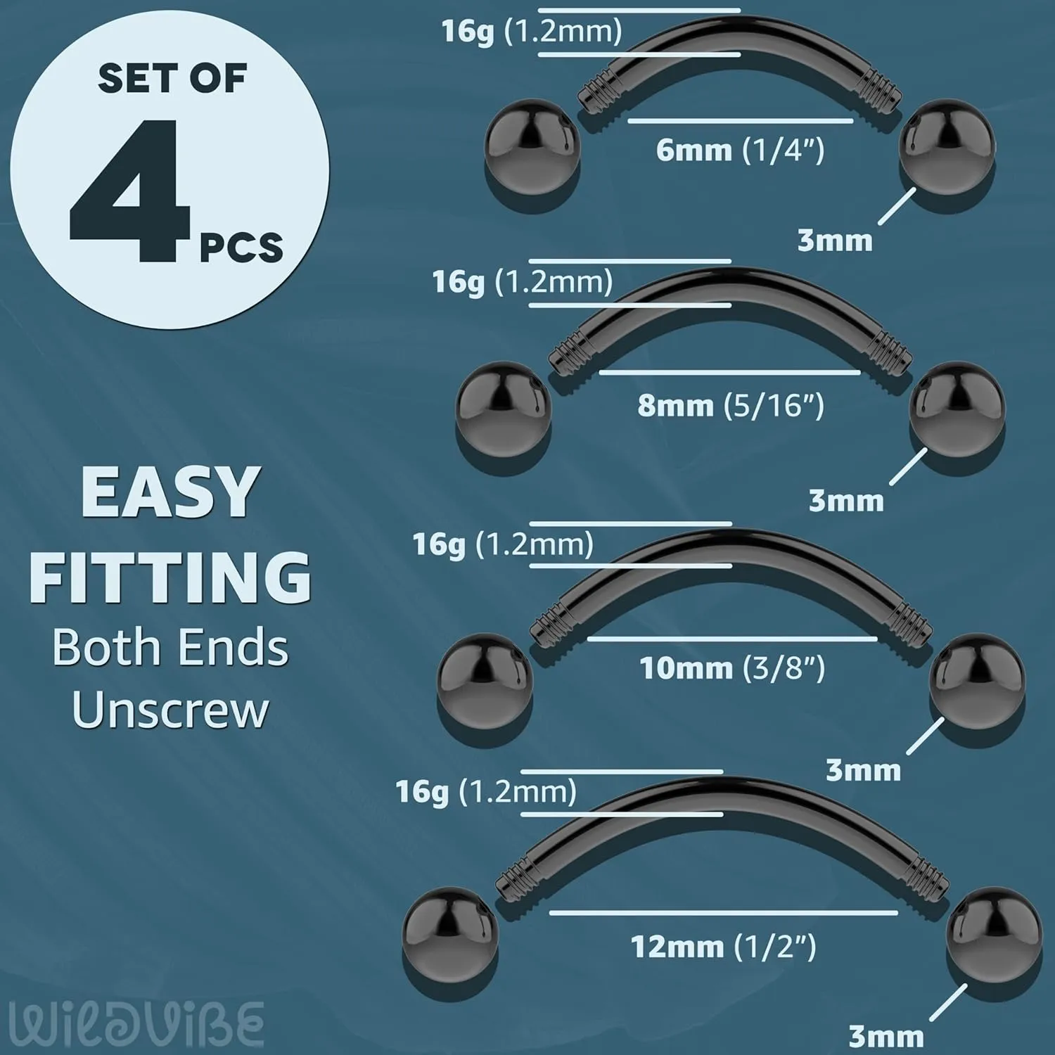 Eyebrow Piercing Jewelry 16g Curved Barbell - Surgical Steel Bridge Piercing Vertical Labret Lip Jewelry Eyebrow Rings For Women Men - Cartilage Earrings Tragus Daith Snug Rook Piercing Jewelry 4pcs