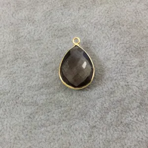 Faceted Smoky Hydro Quartz Teardrop/Pear Shaped Bezel Pendant - 15mm x 20mm - Sold Individually