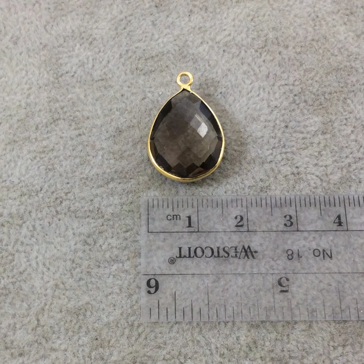 Faceted Smoky Hydro Quartz Teardrop/Pear Shaped Bezel Pendant - 15mm x 20mm - Sold Individually