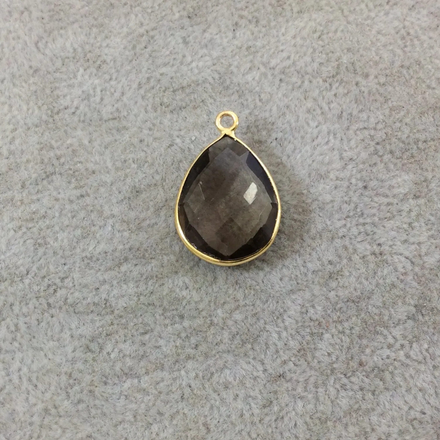 Faceted Smoky Hydro Quartz Teardrop/Pear Shaped Bezel Pendant - 15mm x 20mm - Sold Individually
