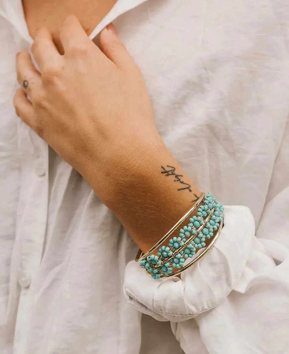 Fairtrade Aqua Glass Beads Wire Wrapped Bracelet