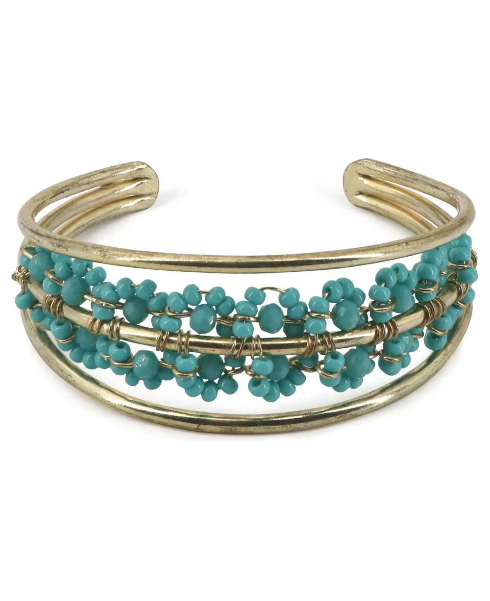 Fairtrade Aqua Glass Beads Wire Wrapped Bracelet