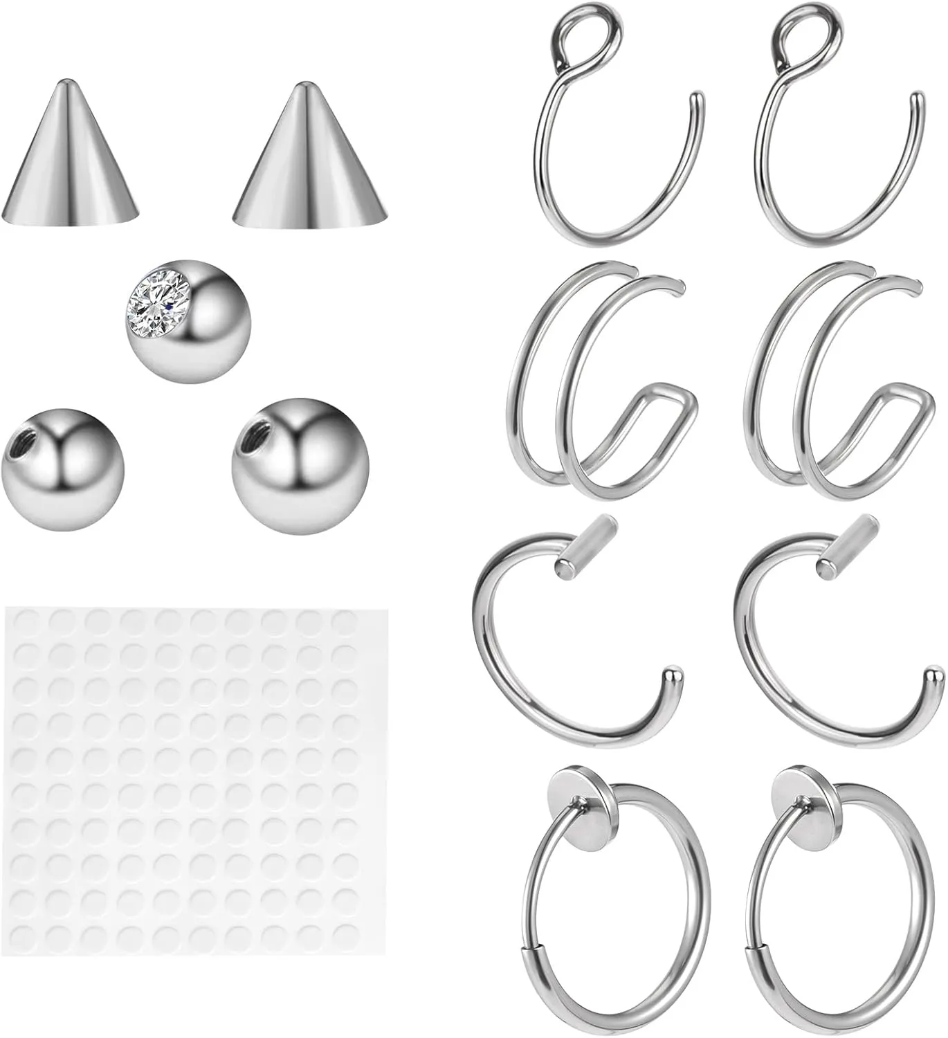 Fake Nose Ring Fake Lip Piercing Faux Eyebrow Piercings Small Earring Hoop no Pierced Stick on Bridge and Eyebrow Spring ClipFake Septum for Women Non Piercing Lip Ring