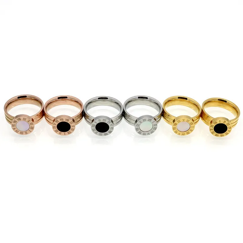 Famous Brand Women Rings 18K Gold/Rose Plated Stainless Steel Ring Roman Numeral Agate Shells Luxury Jewelry Female Top Quality