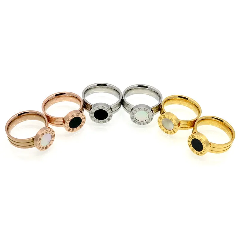 Famous Brand Women Rings 18K Gold/Rose Plated Stainless Steel Ring Roman Numeral Agate Shells Luxury Jewelry Female Top Quality