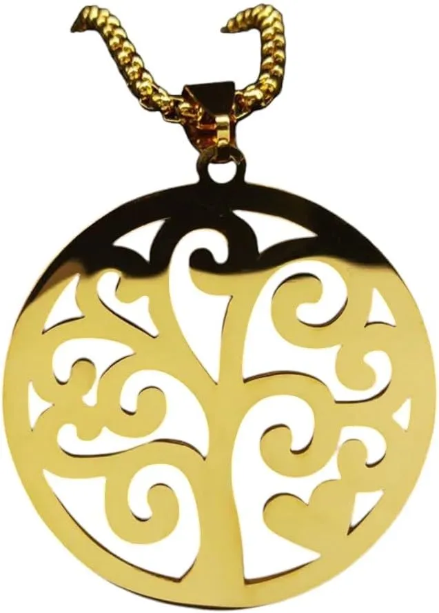 Fashion Gold Color Stainless Steel Necklaces Women Heart Tree Of Life Choker Necklace Jewelry Collares Largos De Moda PTPNU02953