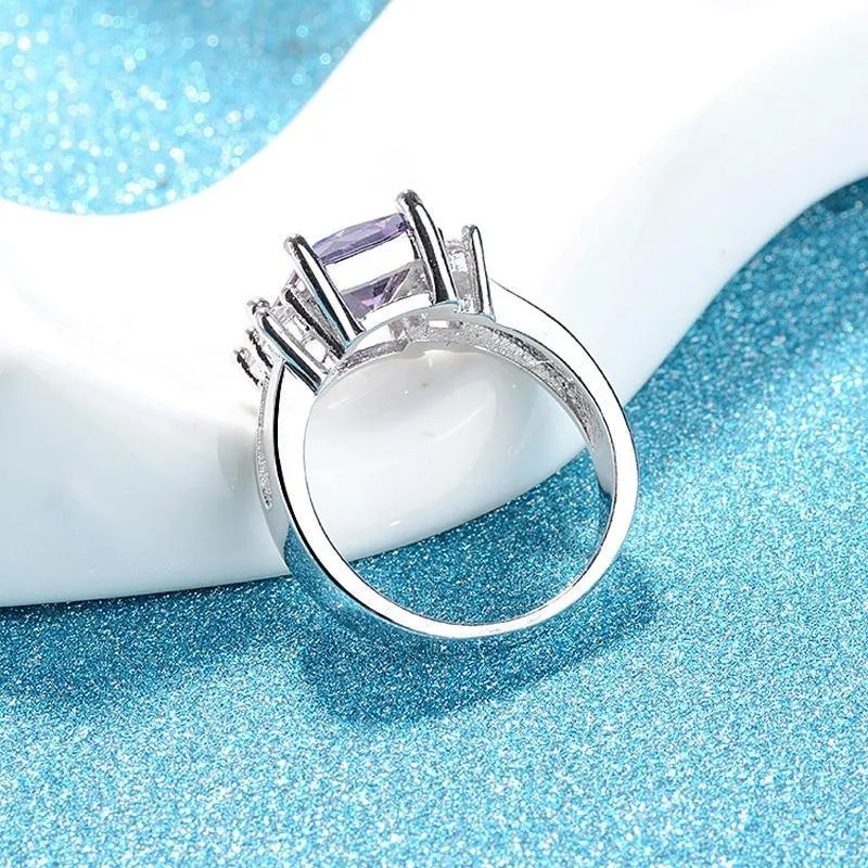 Fashion Jewelry Rectangle Amethyst AAA Zircon Crystals Ring